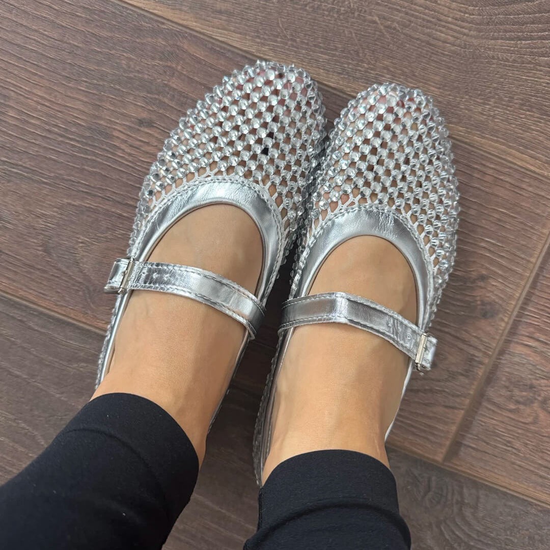 ZEYA - Marilyn Rhinestone Mesh Flat Shoes