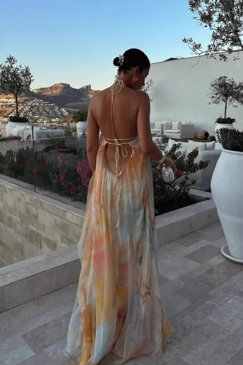 ZEYA - Megan Halter Neck Lace-Up Maxi Dress