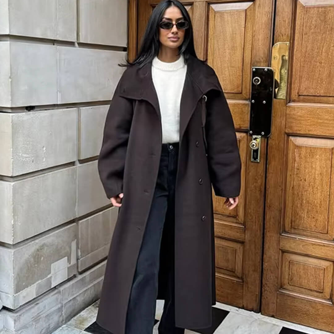 ZEYA - Meryl Stand Up Collar Belted Long Coat