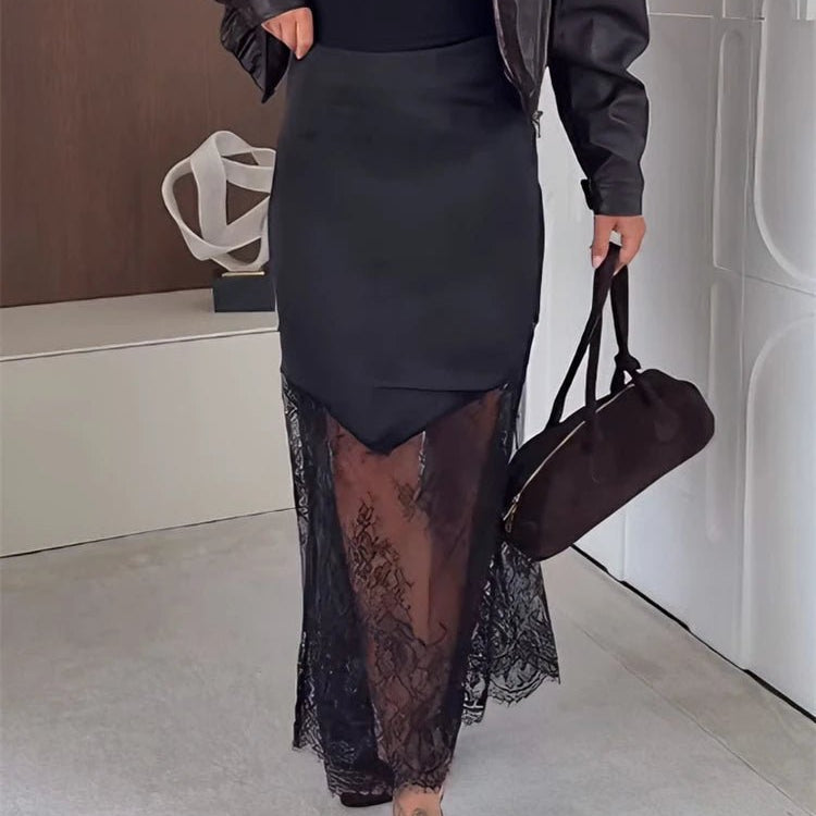 ZEYA - Nadia Satin Lace Maxi Skirt