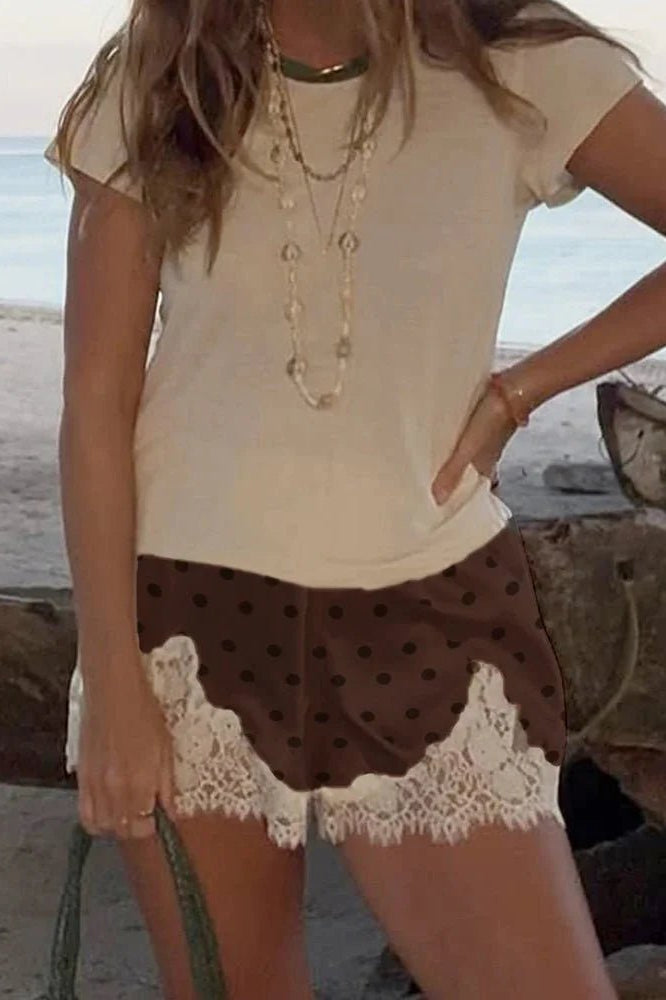 ZEYA - Natasha Polka Dot Lace Trim Shorts