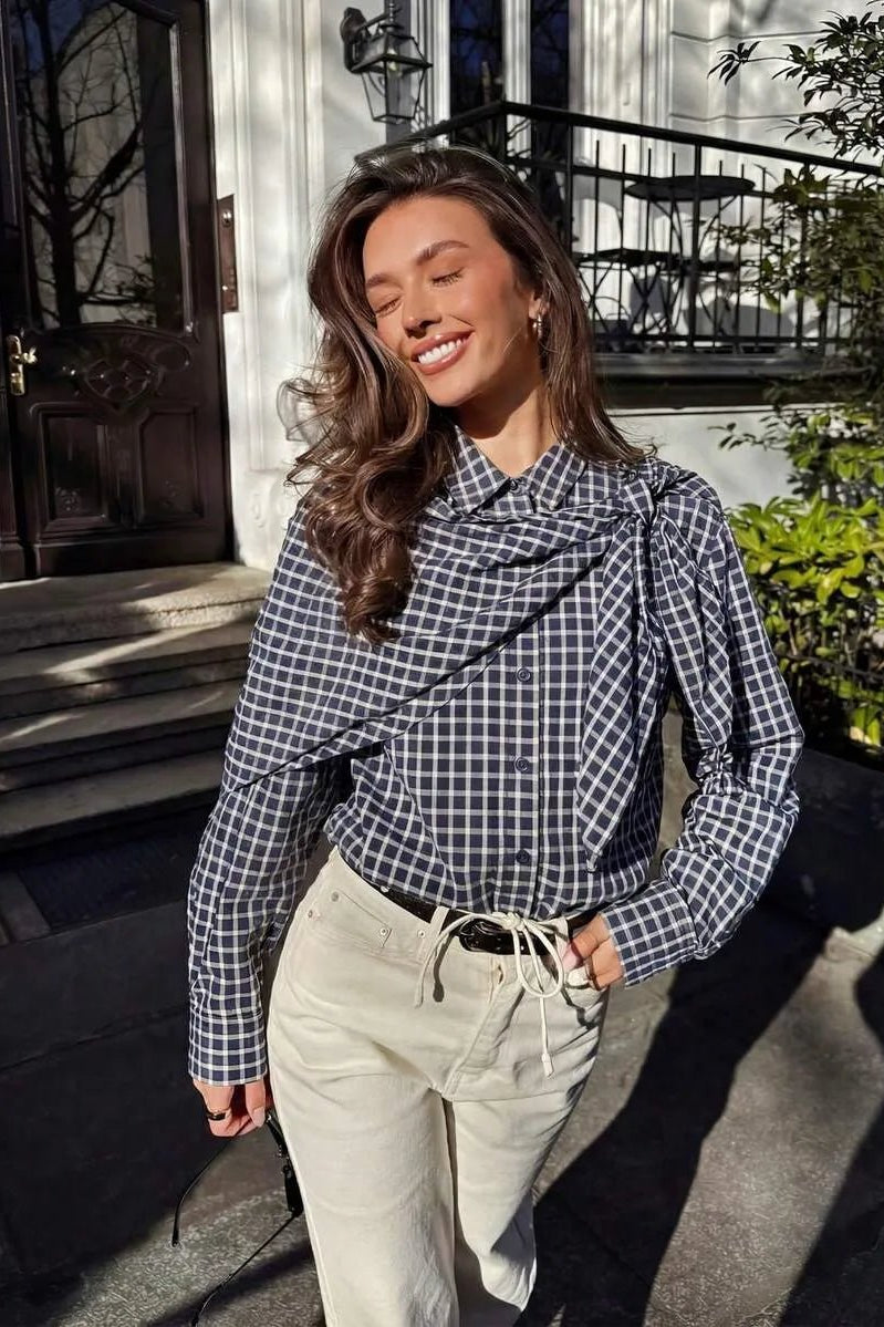 ZEYA - Nicole Plaid Scarf-Tie Shirt