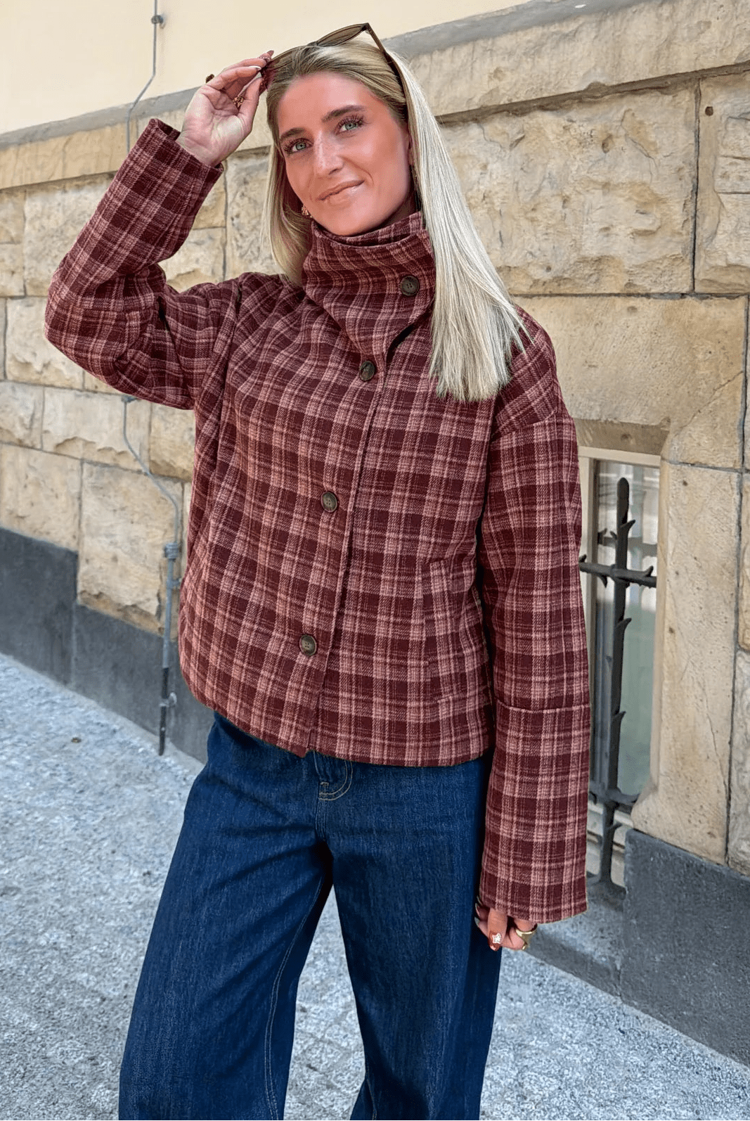 ZEYA - Rachel Plaid Stand Collar Coat