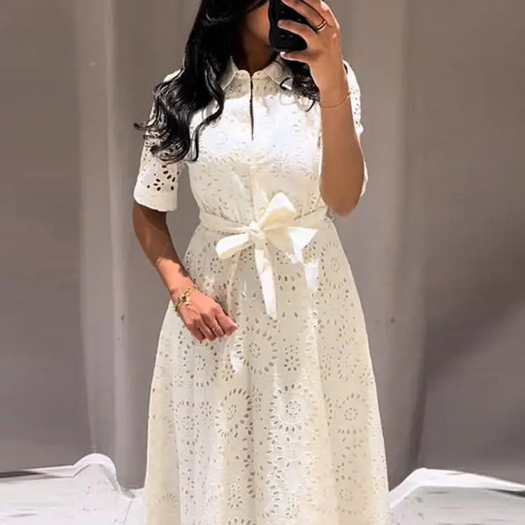 ZEYA - Rosie Embroidered Belted Midi Dress