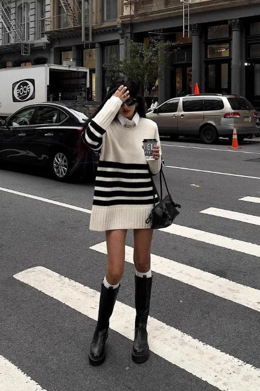 ZEYA - Rylee Oversized Turtleneck Striped Sweater