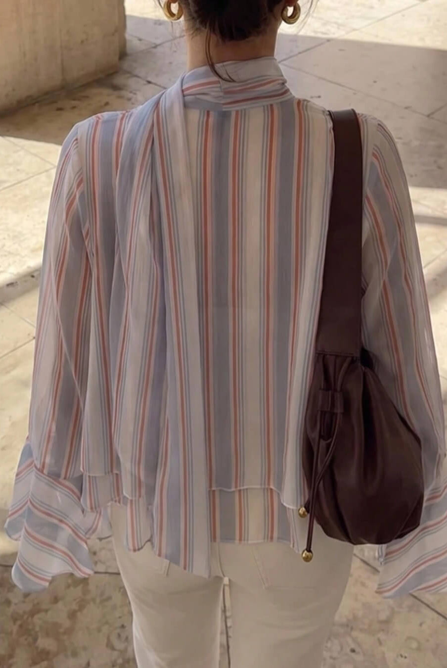 ZEYA - Sandra Stripe Ruffle Tie-Neck Blouse