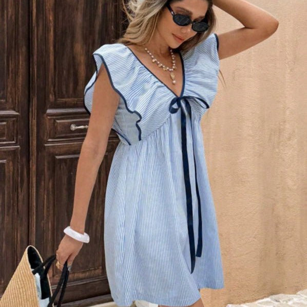 ZEYA - Saoirse Striped V - Neck Ruffle Mini Dress