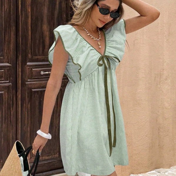 ZEYA - Saoirse Striped V - Neck Ruffle Mini Dress