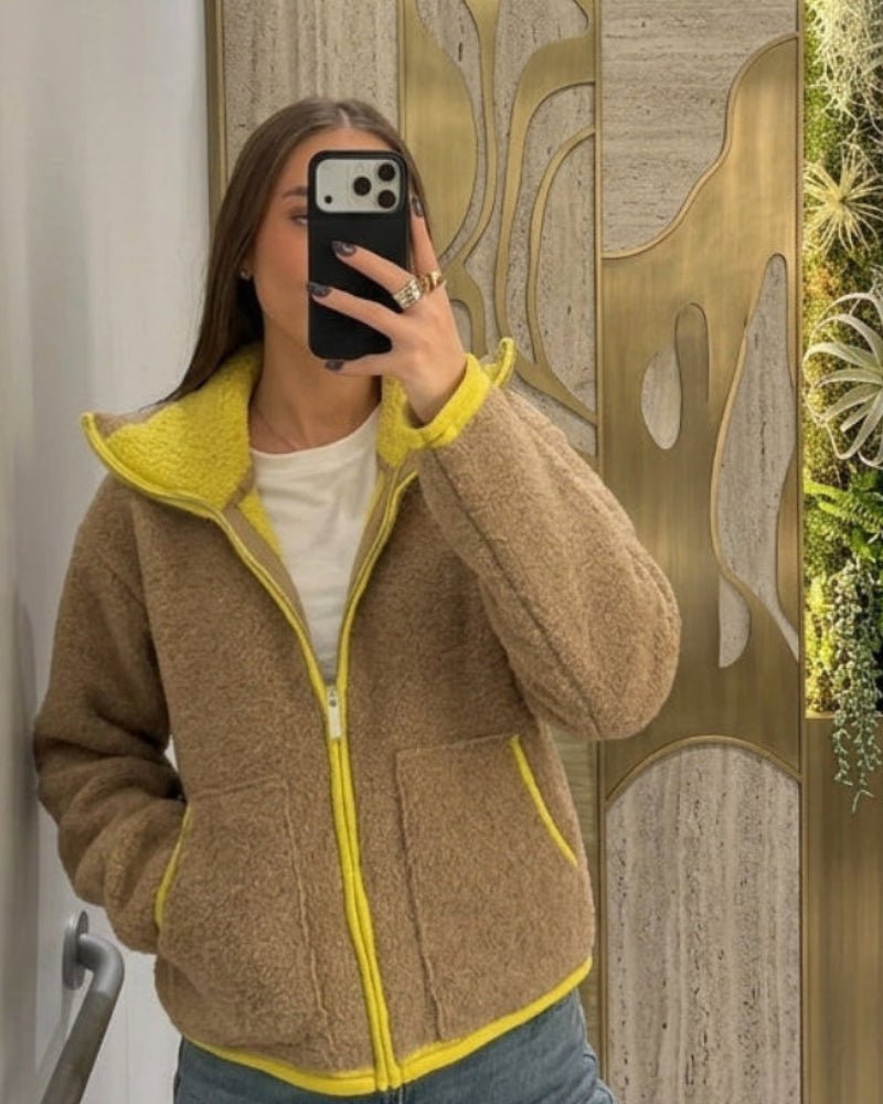 ZEYA - Scarlett Contrast Trim Knit Zip Up Cardigan