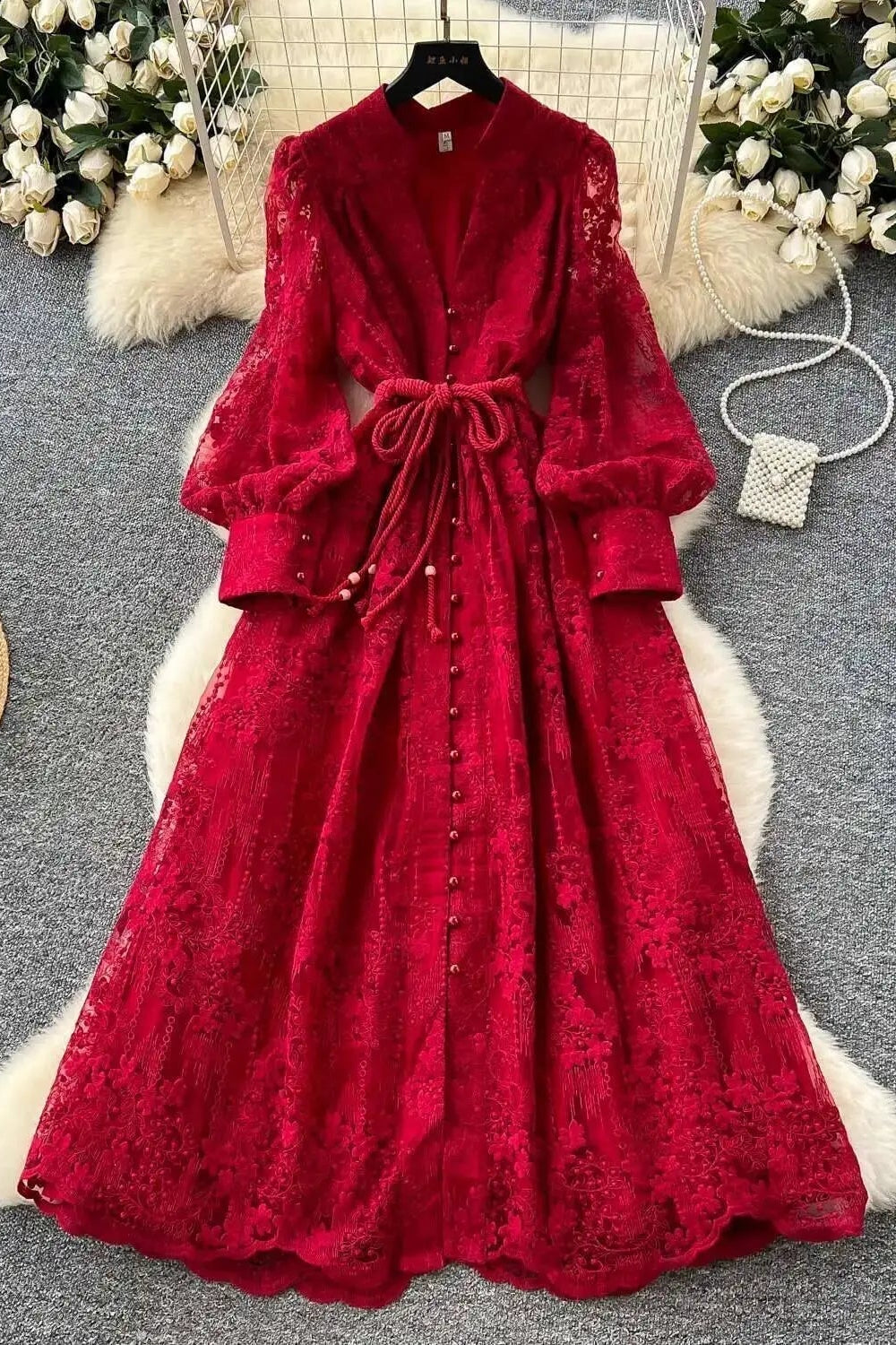 ZEYA - Sienna Embroidered Pearl Midi Dress