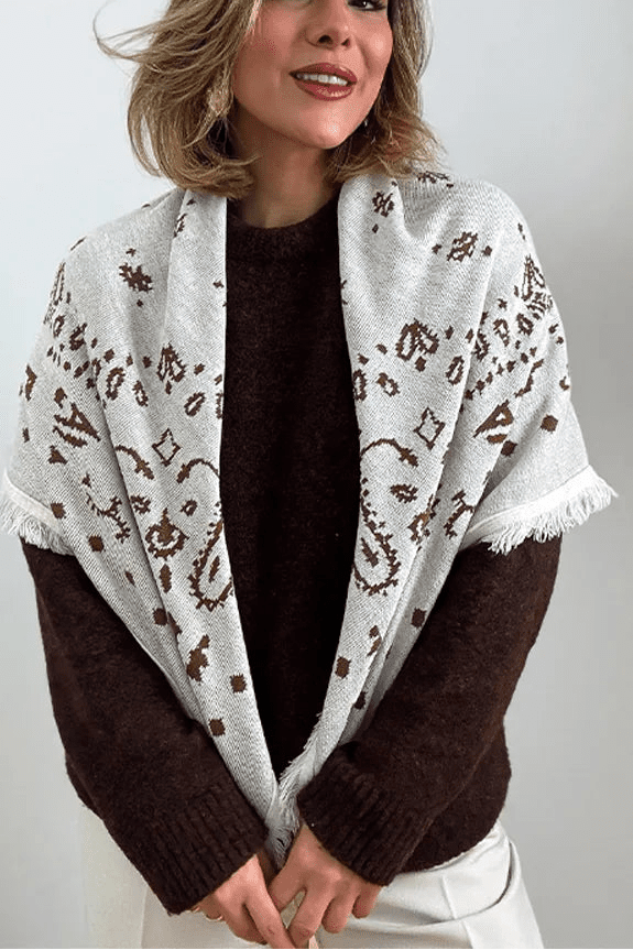 ZEYA - Terry Knitted Fringed Square Scarf