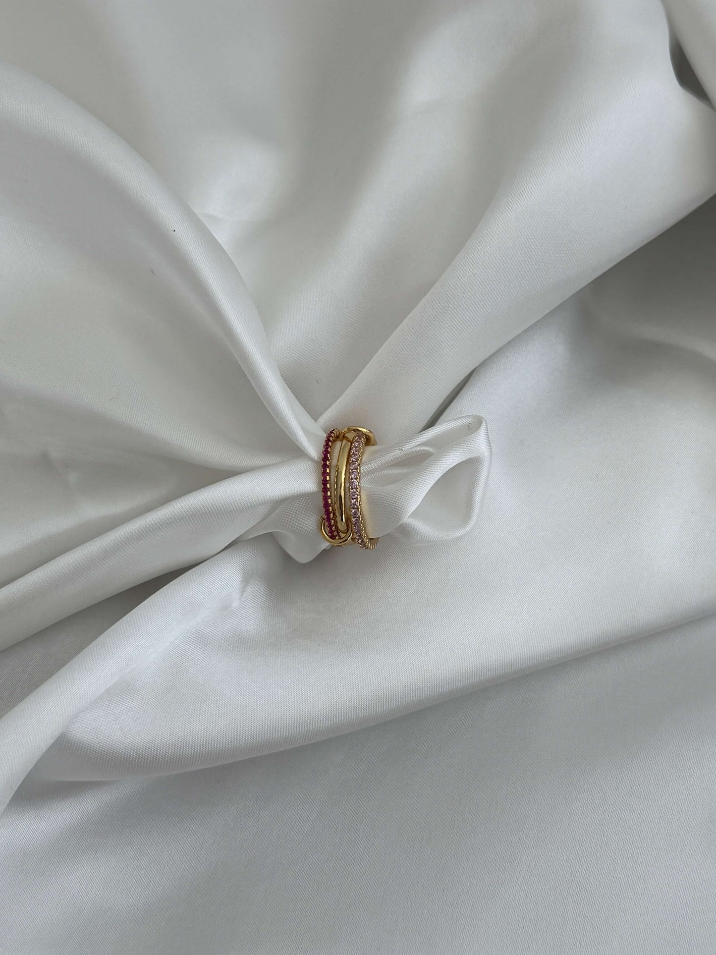 Anello Impilato con Strass Rosa Rosato