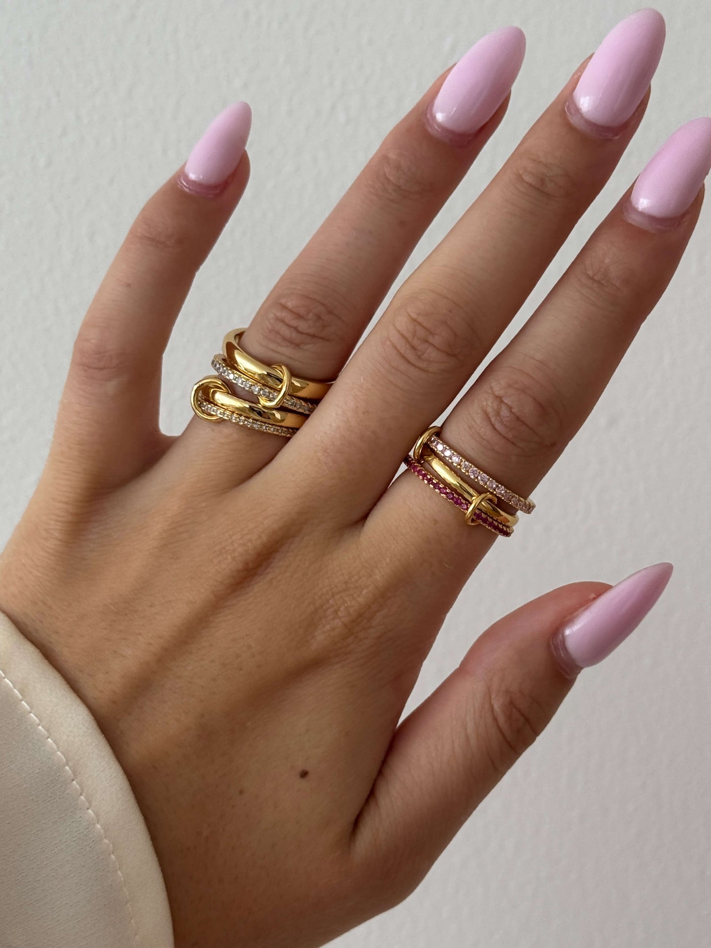 Anello Impilato con Strass Rosa Rosato
