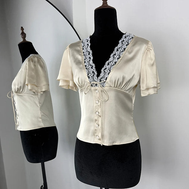 Greta camicia in raso con bottoni
