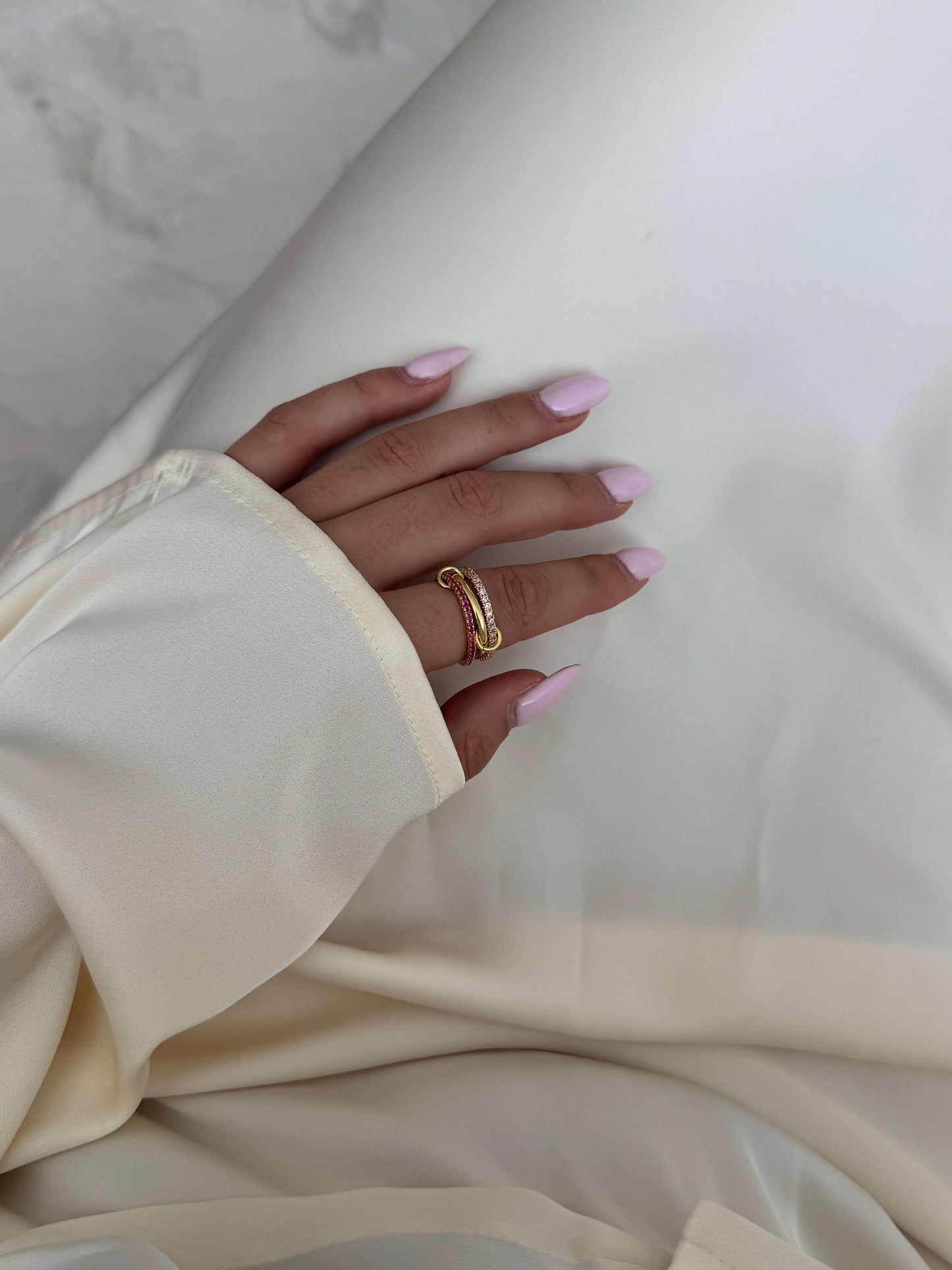 Anello Impilato con Strass Rosa Rosato