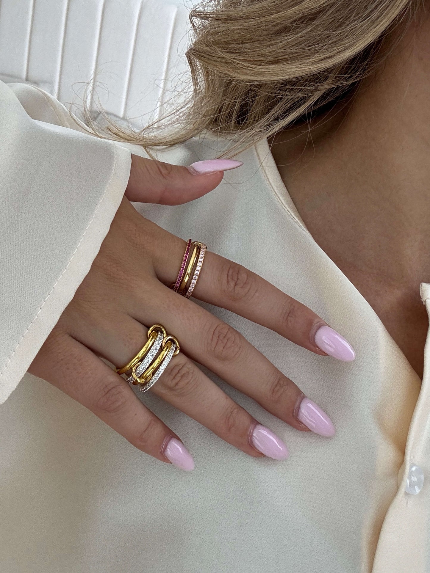 Anello Impilato con Strass Rosa Rosato