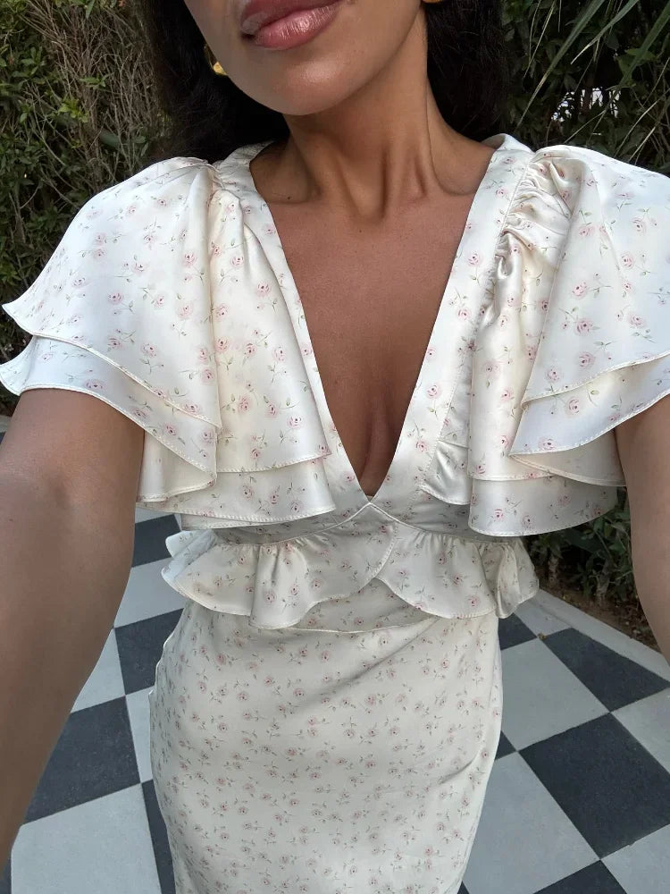 Vestito midi Sophia con maniche a volant
