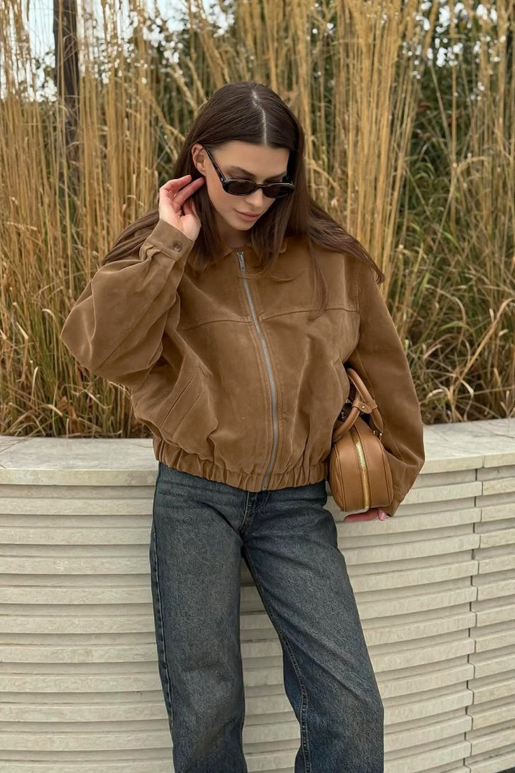 Giacca bomber con zip in suede Daniela