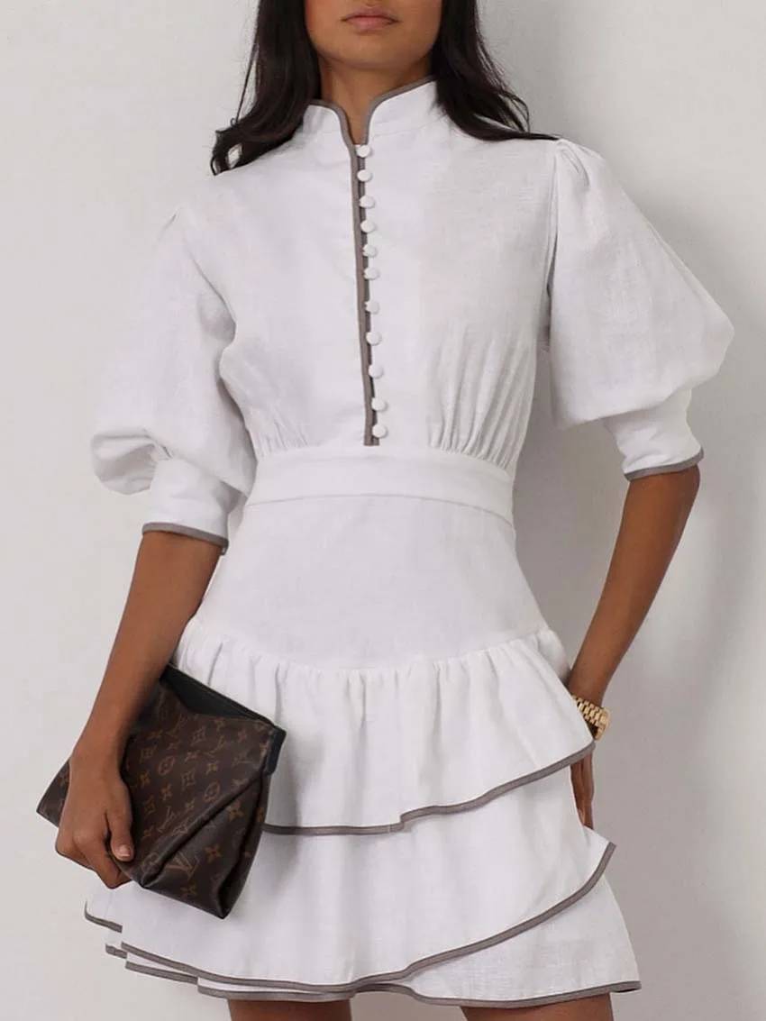 Sofia Patchwork vestito mini collo alto