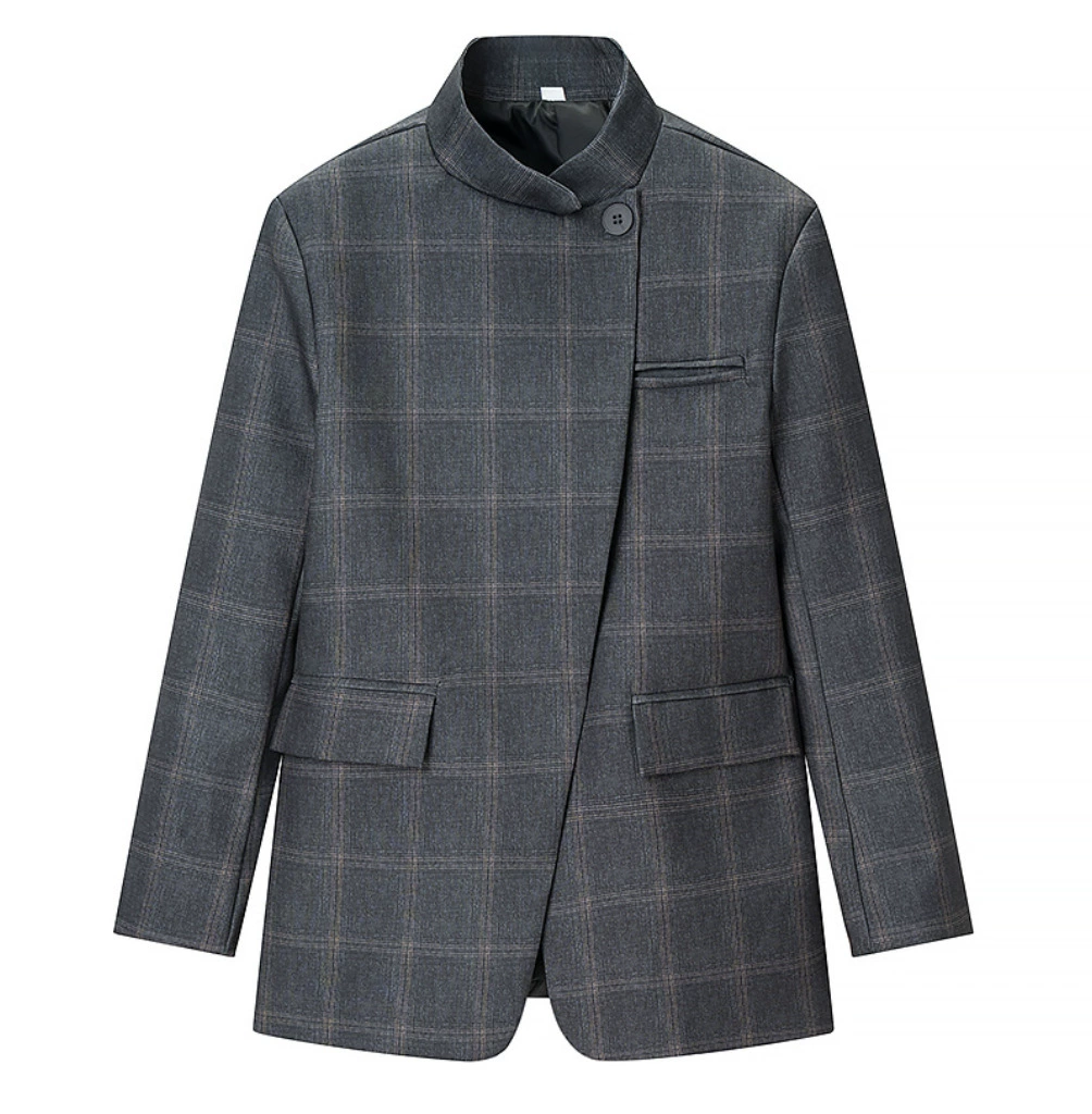 Blazer a quadri con collo alto Melanie