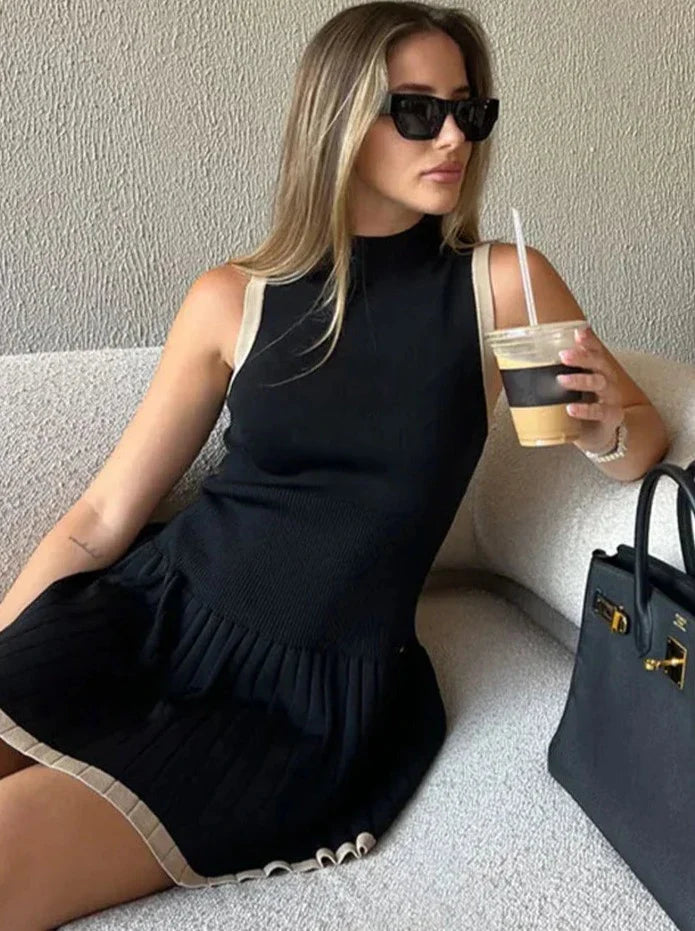 Abito a maglia Sophie a vita bassa con contrasto