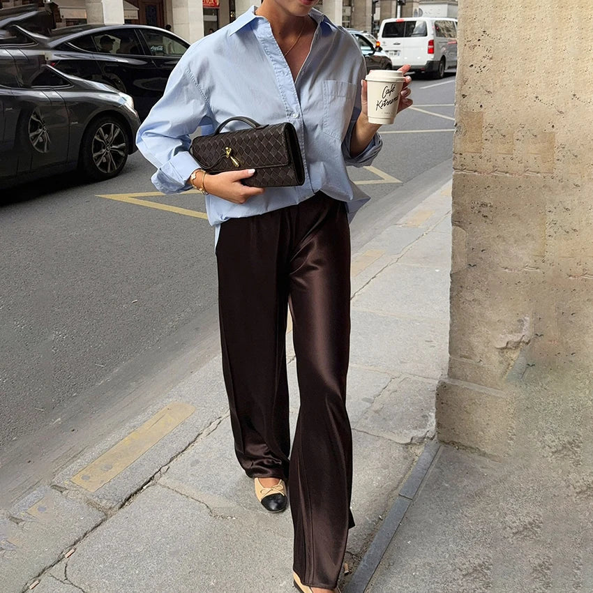 Pantaloni flare in raso Brie