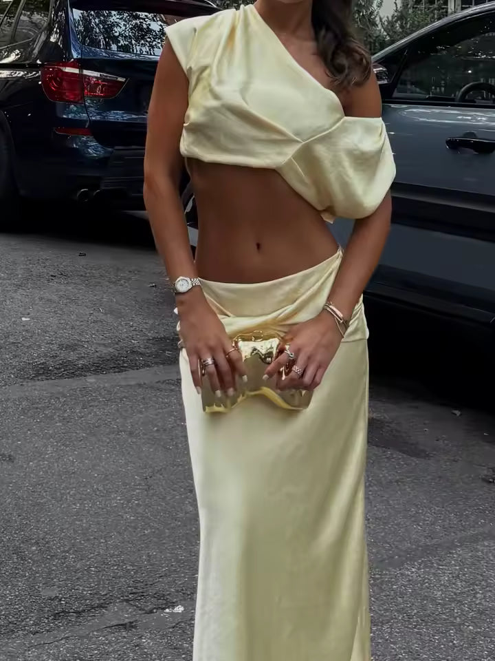 Set due pezzi Miranda in satin plissé