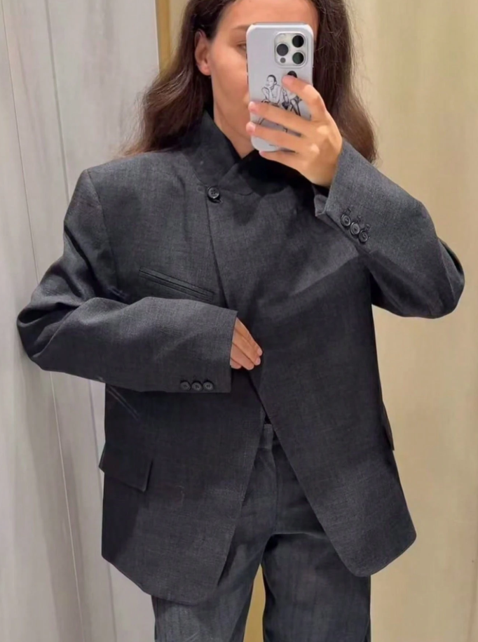 Blazer a quadri con collo alto Melanie
