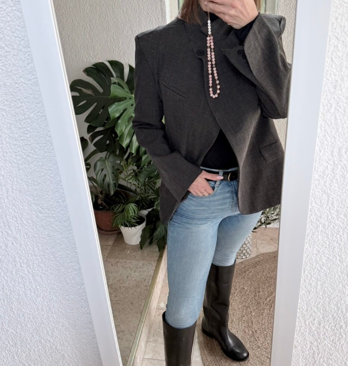 Blazer a quadri con collo alto Melanie