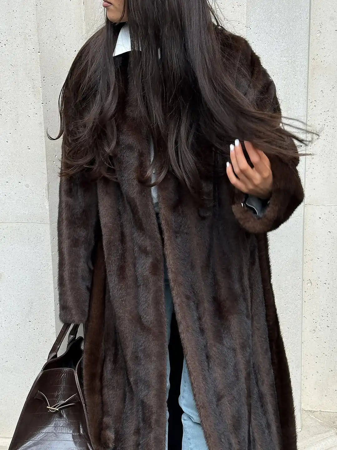 Suzy Faux Fur Maxi Coat for Women - Casual Winter Coat with Belt, Long Fluffy Design 2