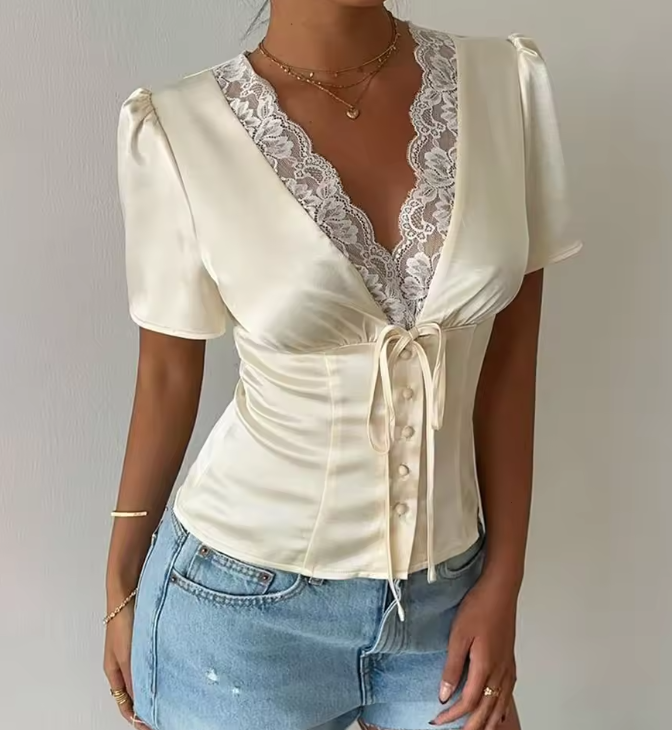 Greta camicia in raso con bottoni