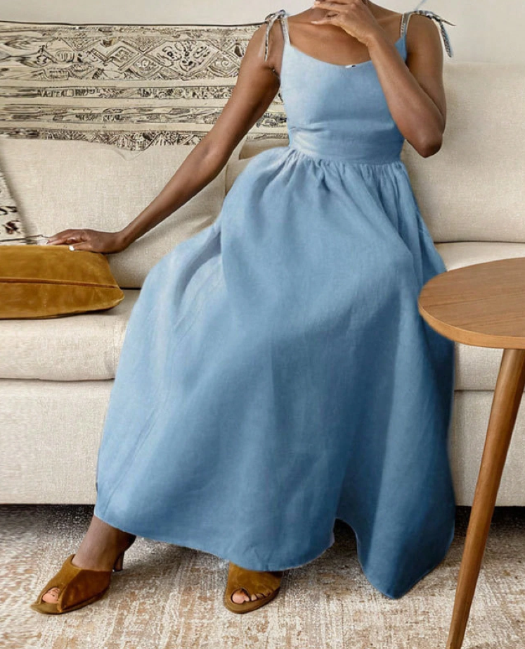 Abito midi Joanna scollato dietro con spalline annodabili