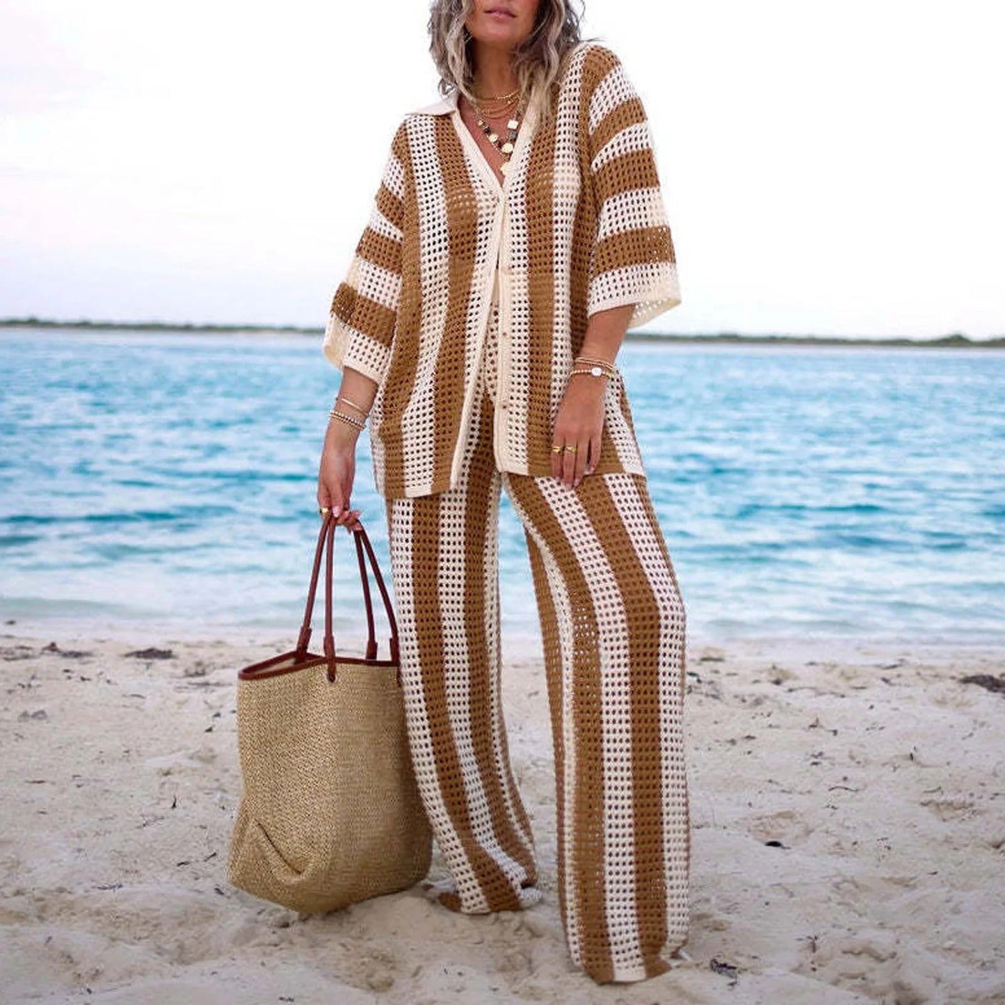 Completo coordinato Layla in crochet a righe