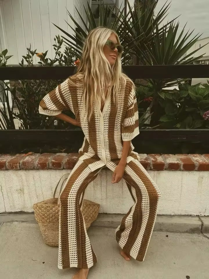 Completo coordinato Layla in crochet a righe