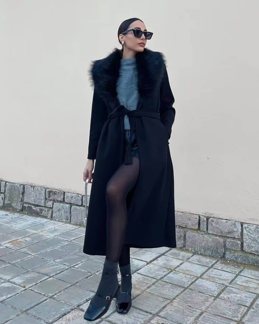 Cappotto maxi Lola con collo in ecopelliccia