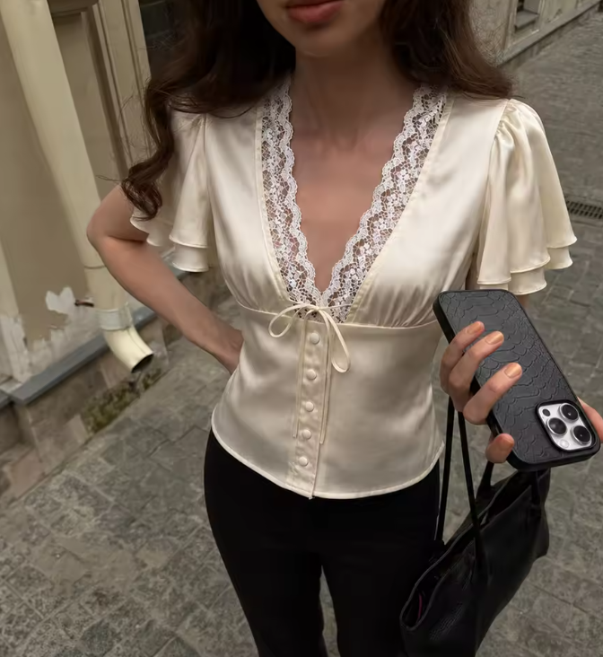 Greta camicia in raso con bottoni