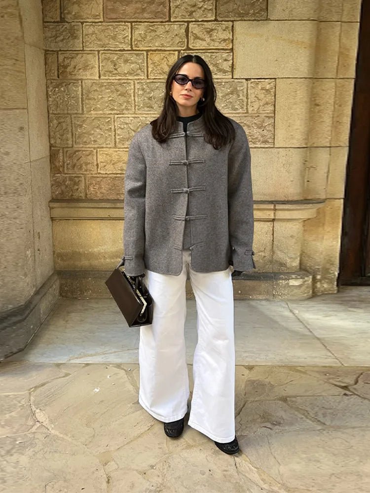 Giacca Mary con nodo double-face stile mandarino