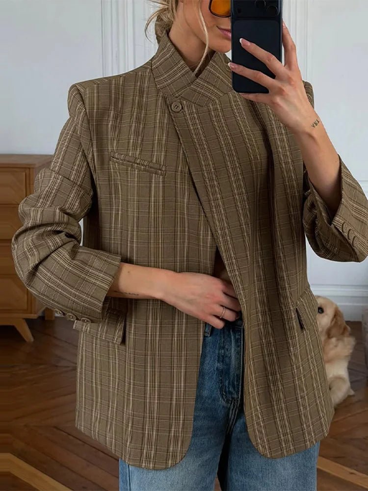 Blazer a quadri con collo alto Melanie