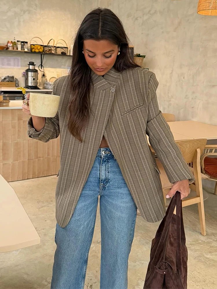 Blazer a quadri con collo alto Melanie