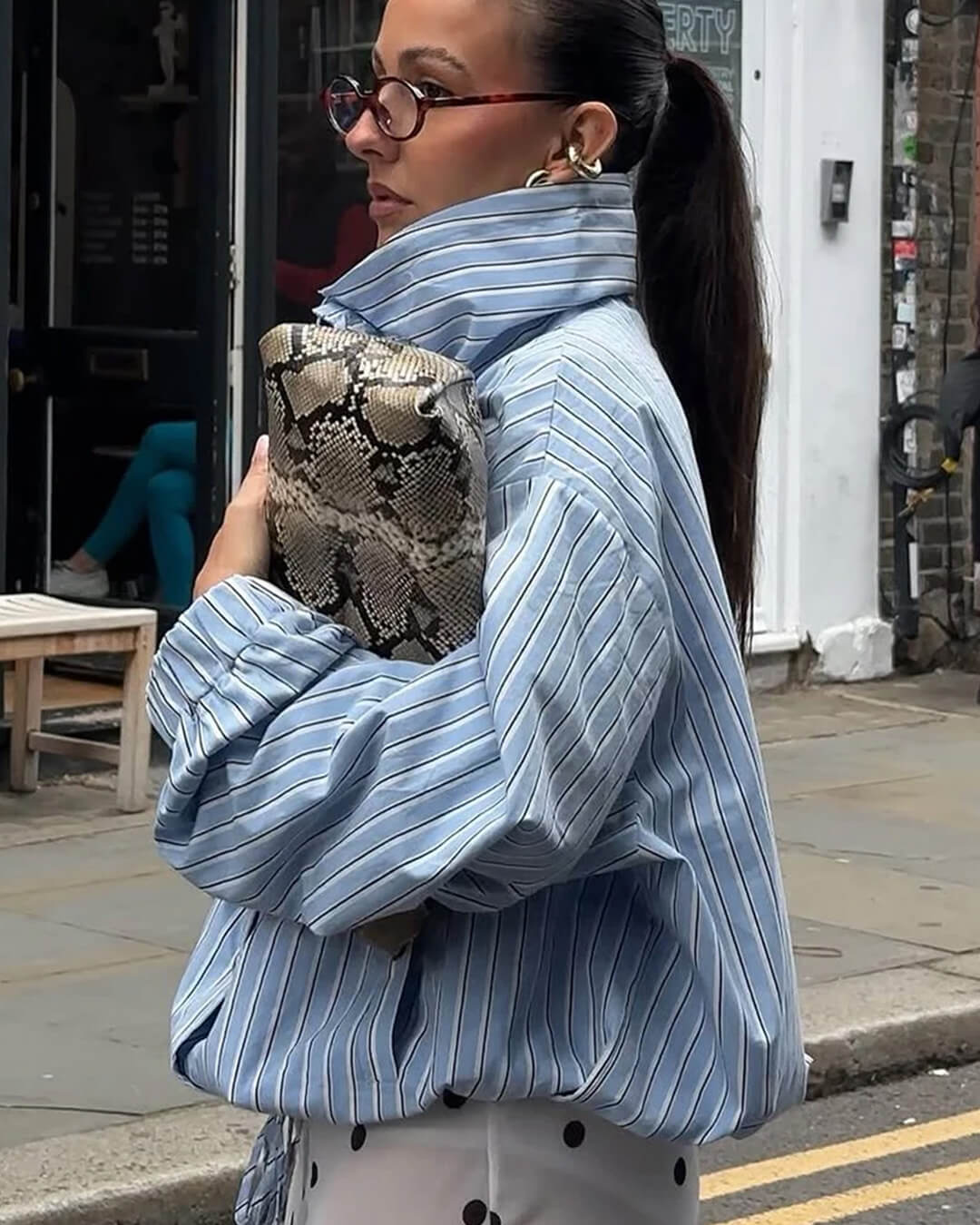 Camicia a collo alto a righe Lucy