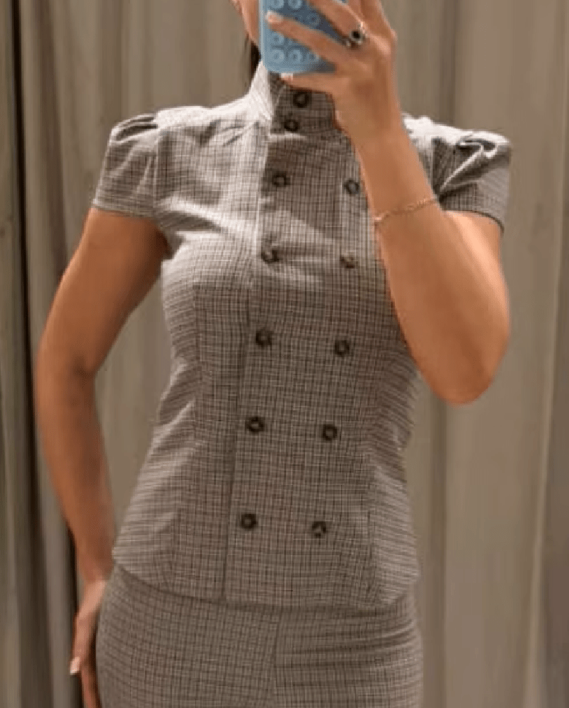 Blusa aderente a collo alto a quadri Lola