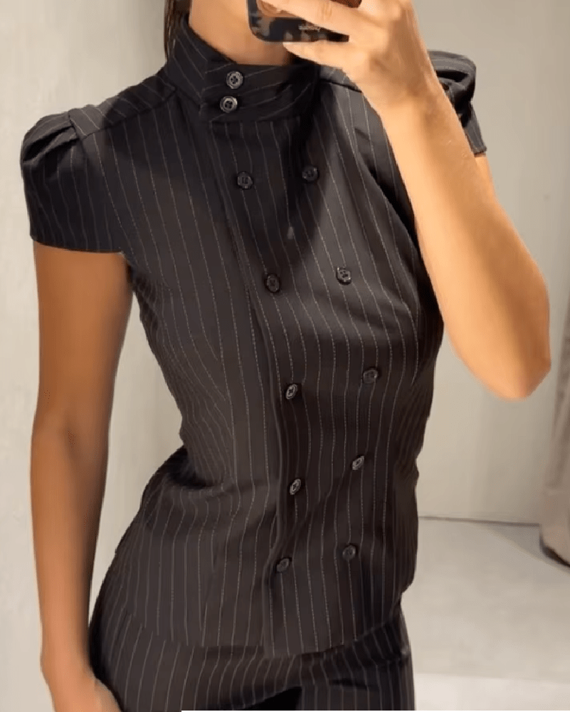 Blusa aderente a collo alto a quadri Lola