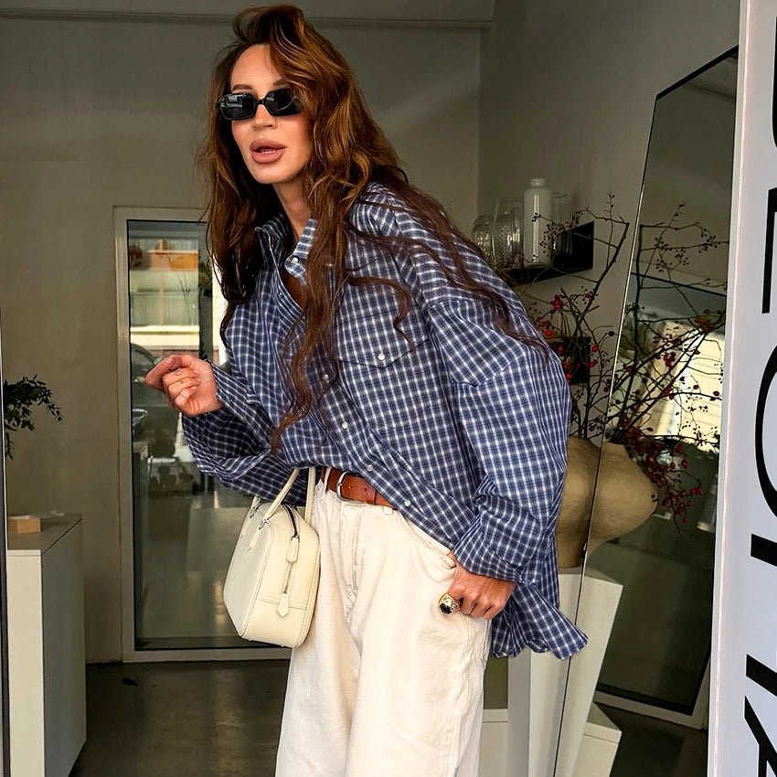 Top a quadri vintage a maniche lunghe Alice