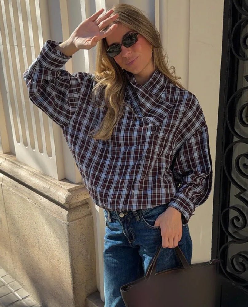 Camicia incrociata in popeline a quadri Monica