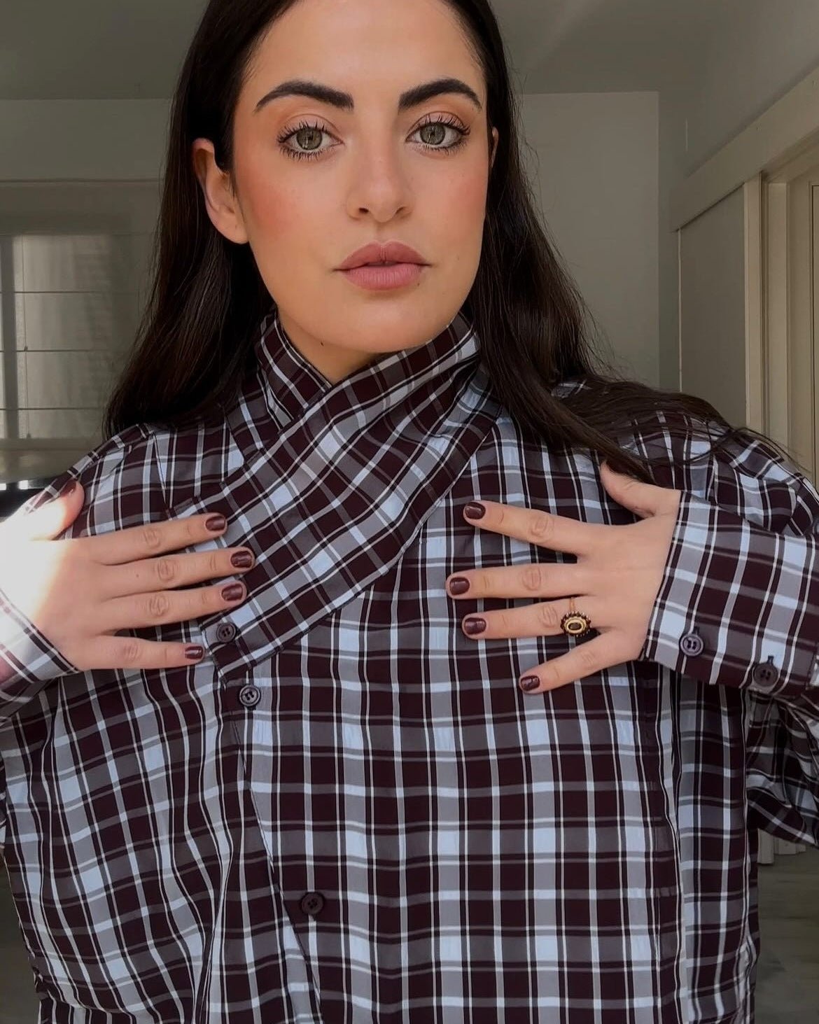 Camicia incrociata in popeline a quadri Monica