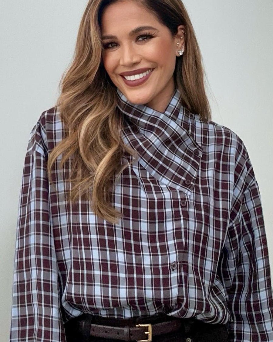 Camicia incrociata in popeline a quadri Monica
