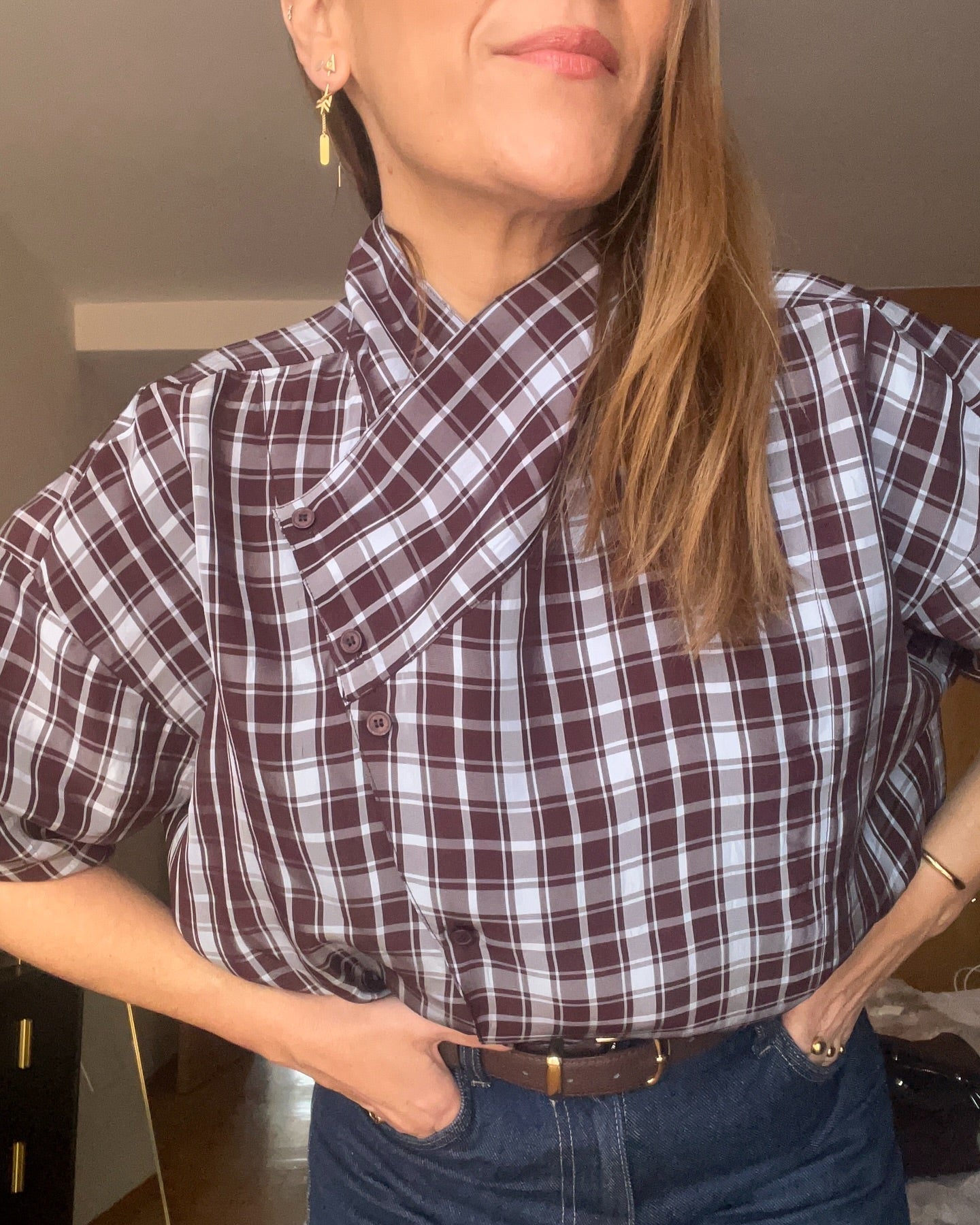 Camicia incrociata in popeline a quadri Monica