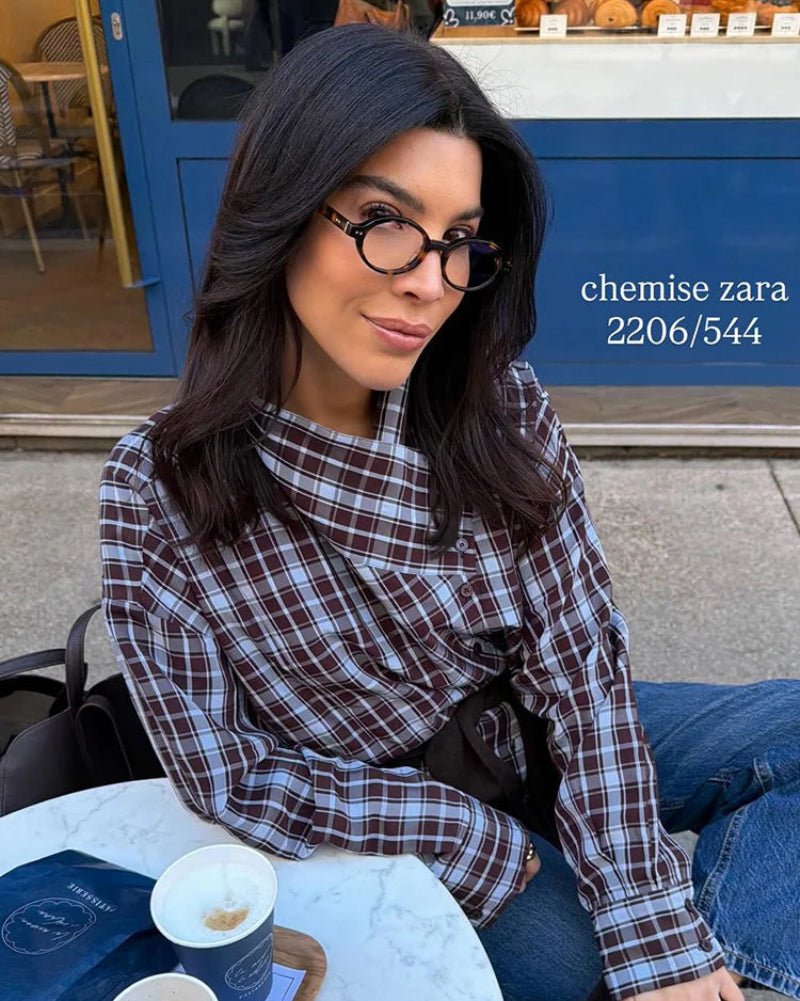 Camicia incrociata in popeline a quadri Monica
