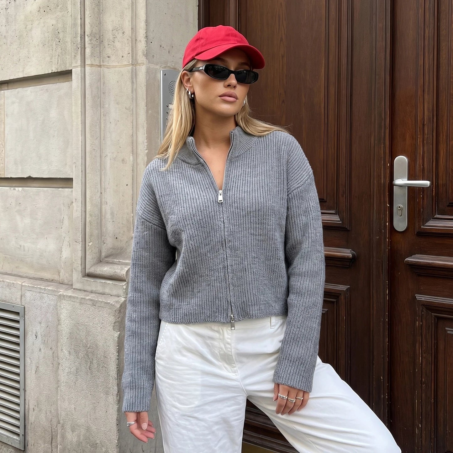 Cardigan Amy con doppia zip in maglia