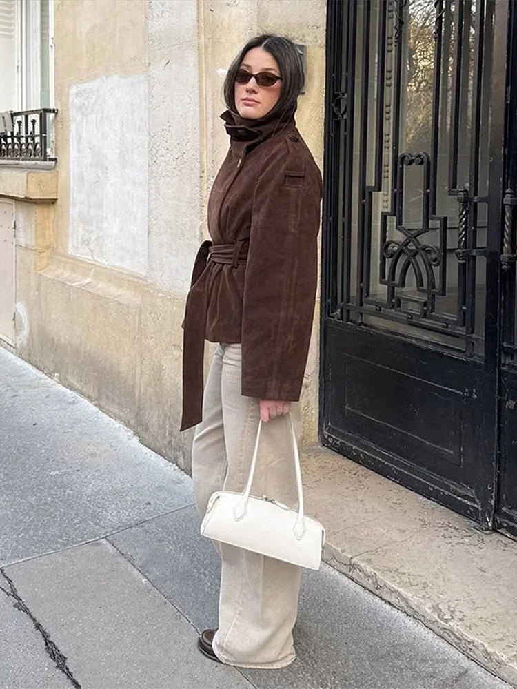 Trench Josie in eco-camoscio con collo alto